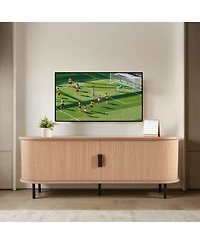 Slickblue Entertainment Center with Rolling Door and Adjustable Storage Shelves, Tv Console Table