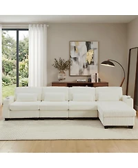 Streamdale Furniture L-Shaped Corduroy Modular Sectional Sofa with Storage and Cup Holders