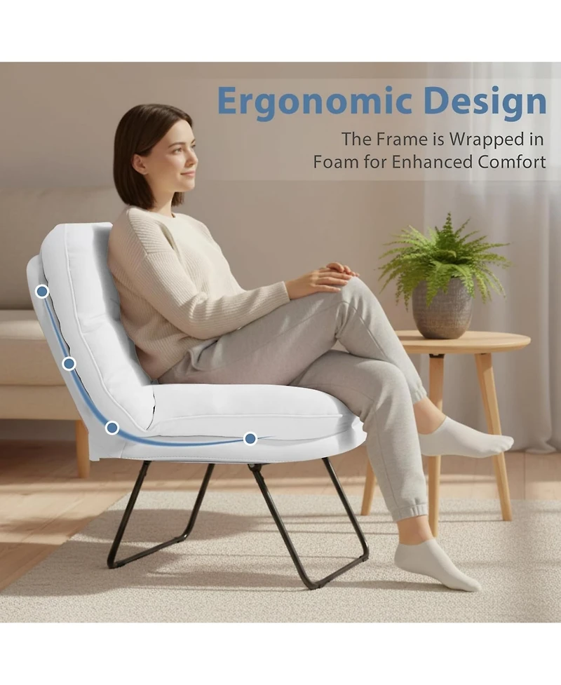 Yiortwo Foldable Faux Leather Outdoor Lounge Chair Adjustable Backrest Patio Bedroom Dorm Seat