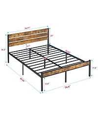 Streamdale Furniture King Size Wood Headboard Metal Platform Bed Frame with Storage