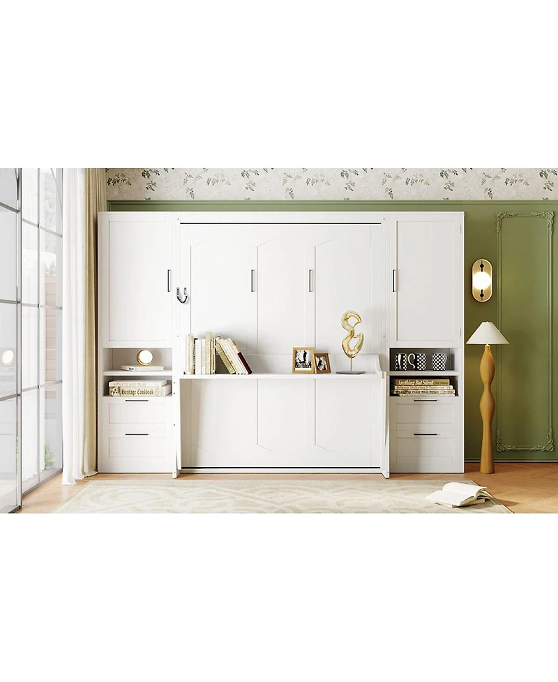 Streamdale Furniture Queen Size Murphy Bed with Closet, Drawers and Shelves
