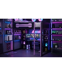 Streamdale Furniture Full-Size Wooden Gaming Loft Bed with Desk, Storage, Rgb Lights and Wardrobe