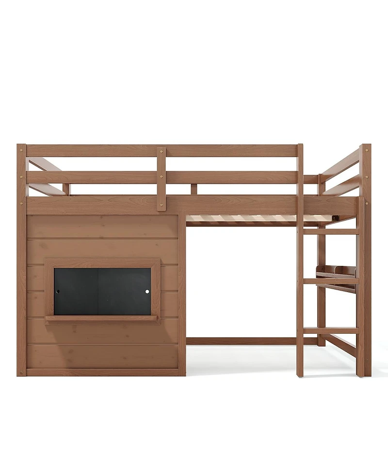 Streamdale Furniture Full Size Loft Bed with Slide, Chalkboard and Bookshelf