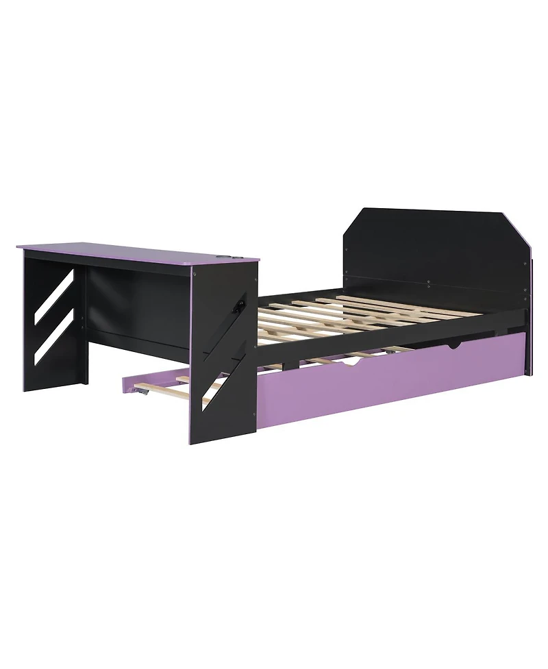 Streamdale Furniture Full Size Wood Daybed with Twin Size Trundle,Desk and Usb