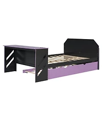 Streamdale Furniture Full Size Wood Daybed with Twin Size Trundle,Desk and Usb