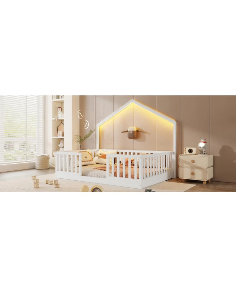 Streamdale Furniture Full Floor Bed with High Rails and Light for Kids