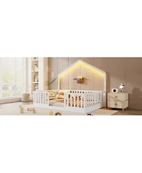 Streamdale Furniture Full Floor Bed with High Rails and Light for Kids