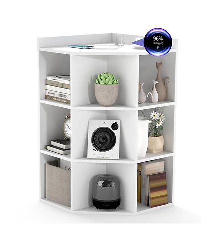 Slickblue 3 Tier Corner Storage Cabinet with Built In Charging Station