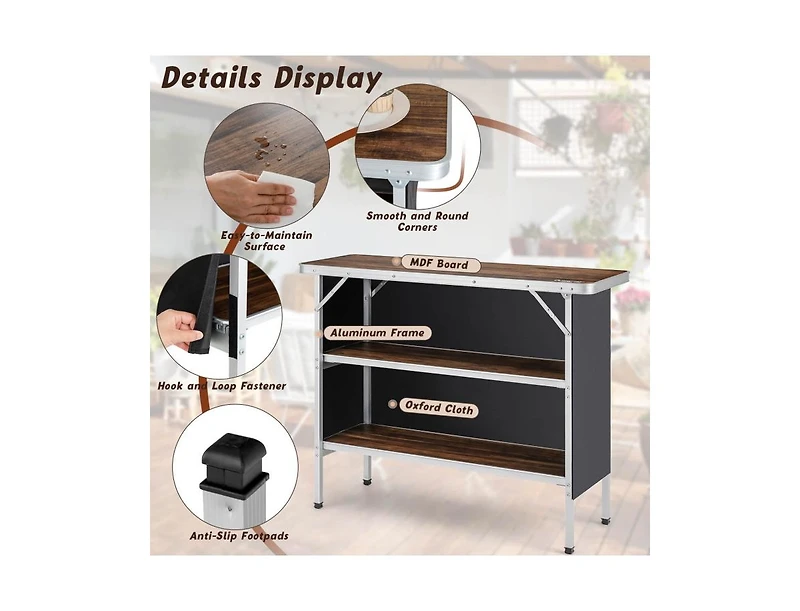 Boyel Living Folding Camping Table with 2-Tier Open Shelves for Outdoor Bbq-Coffee