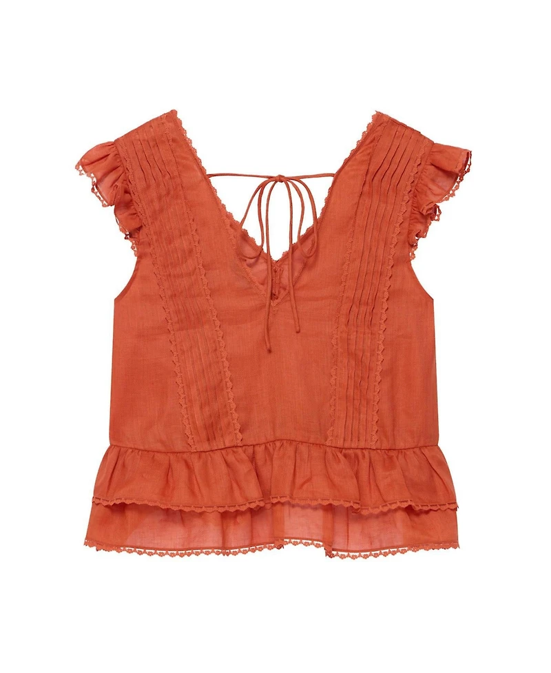 Mint Velvet Women's V-Neck Ruffle Sleeveless Ramie Blouse