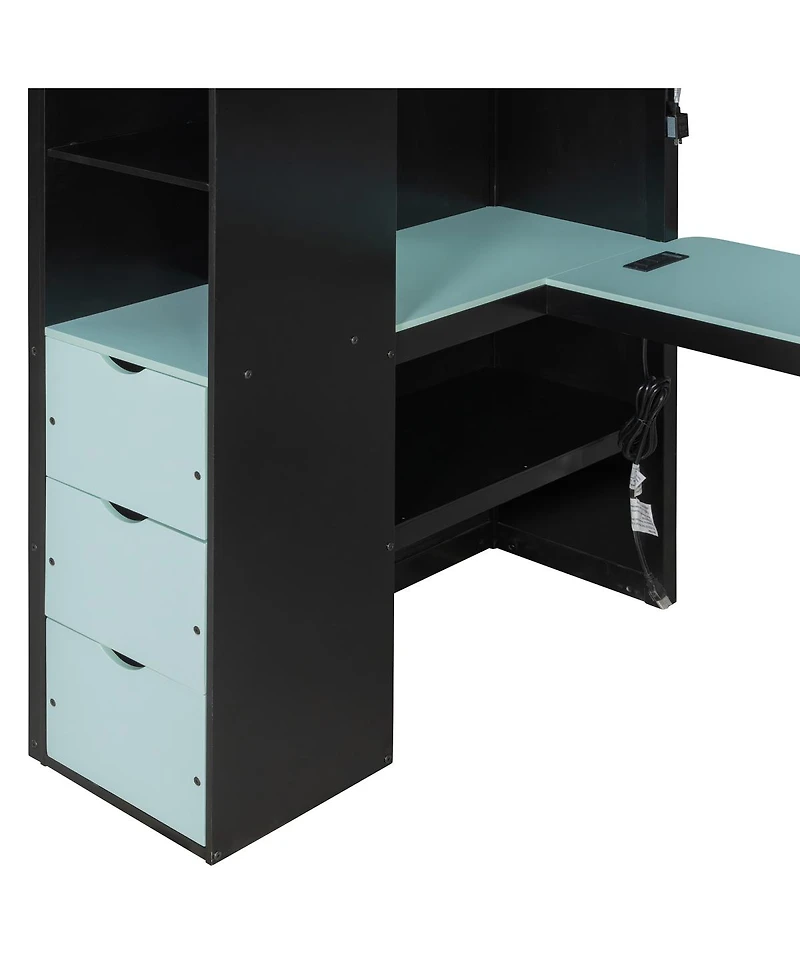 Streamdale Furniture Twin Wooden Gaming Loft Bed with Desk, Rgb Lights and Drawers