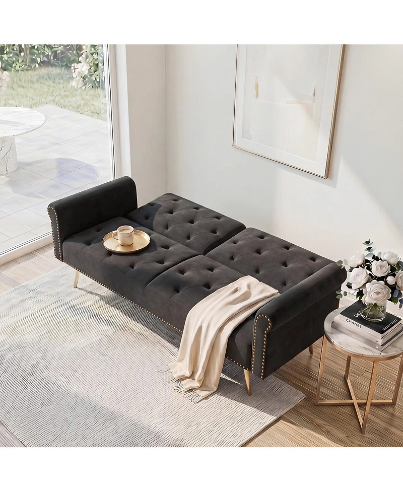 Streamdale Furniture 69.7" Velvet Convertible Sofa Bed with Nailhead Trim