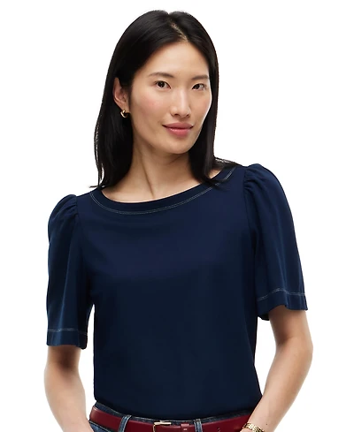 Tommy Hilfiger Women's Boat Neck Short-Sleeve Topstitch T-Shirt