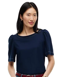 Tommy Hilfiger Women's Boat Neck Short-Sleeve Topstitch T-Shirt