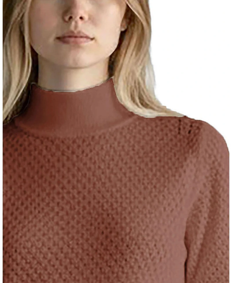 Hope & Henry Women's Organic Diamond Stitch Mock Neck Sweater