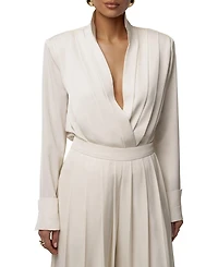 Jluxlabel Women's Visionary Pleated Deep-Plunge Long-Sleeve Bodysuit
