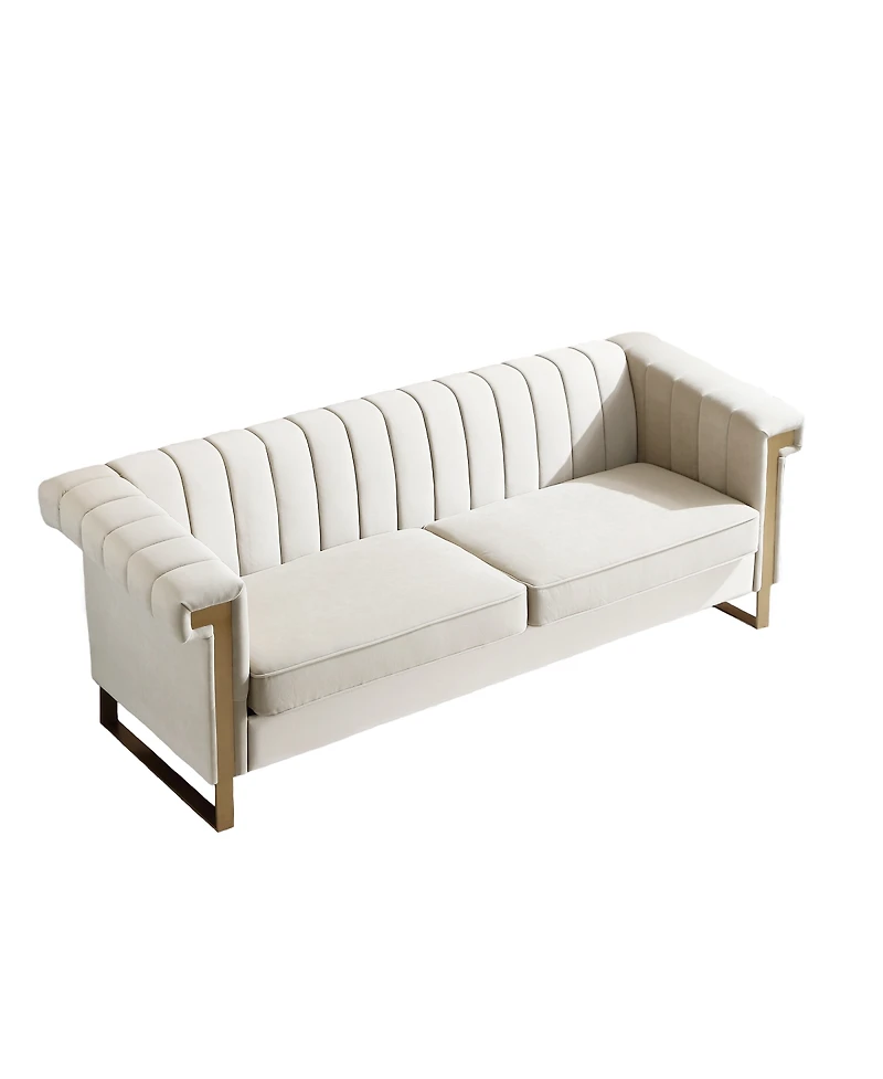 Streamdale Furniture Modern Velvet Chesterfield Sofa with Gold Accents and Channel Tufting