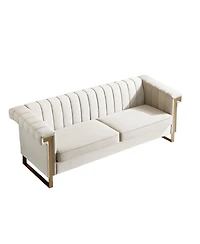 Streamdale Furniture Modern Velvet Chesterfield Sofa with Gold Accents and Channel Tufting