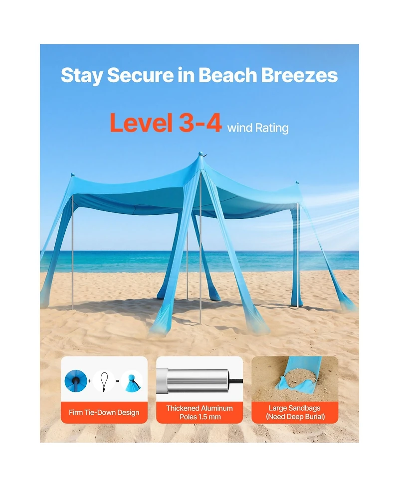 Mountaintop Beach Tent Sun Shelter, UPF50+ Blue Pop-Up Canopy,10x10feet, Sandbags, Poles and Shovels for Outdoor Family Camping Fishing