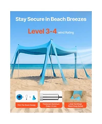 Mountaintop Beach Tent Sun Shelter, UPF50+ Blue Pop-Up Canopy,10x10feet, Sandbags, Poles and Shovels for Outdoor Family Camping Fishing