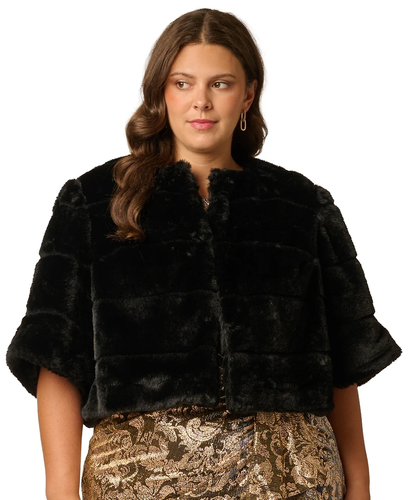 Adrianna Papell Plus Size Faux Fur Cover-up Cropped Jacket