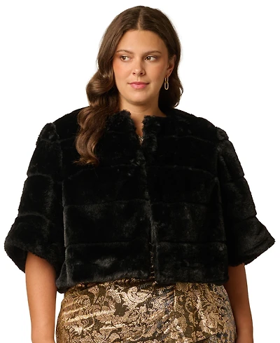 Adrianna Papell Plus Size Faux Fur Cover-up Cropped Jacket
