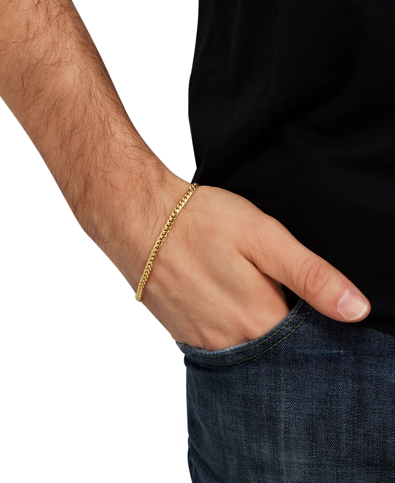 Italian Silver Solid Cuban Chain Bracelet in 18k Gold-Plated Sterling Silver