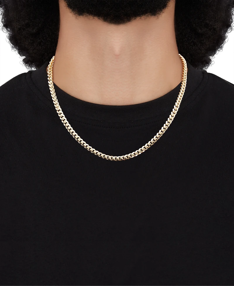 Italian Silver Solid Cuban Chain Necklace in 18k Gold-Plated Sterling Silver