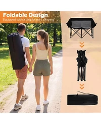 Gymax Double Camping Chair with Cup Holders Glass Racks and Mesh Pockets Carry Bag