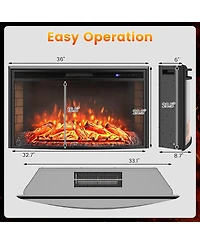 Gymax 36'' Curved Recessed Electric Fireplace Insert 750W/1500W Fireplace Heater Black