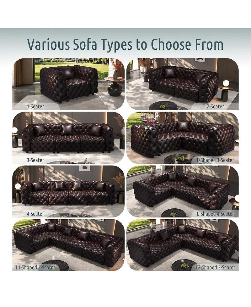 Streamdale Furniture 134.4" Modern Faux Leather Modular 4-Seater Sectional Sofa with Pillows