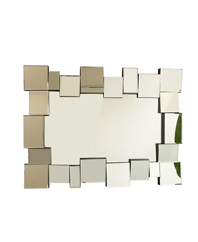 Busdays 30 Inch Wall Mounted Geometric Square Spliced Pu Art Decorative Mirror for Bathroom Bedroom Living Room Corridor Entryway