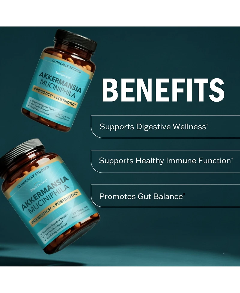 BioSchwartz Akkermansia Muciniphila Supplement with Prebiotic and Postbiotic, 30 Capsules