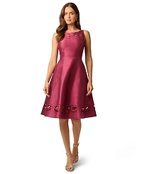Adrianna Papell Women's Cutout Dupioni Midi Boat Neck Dress
