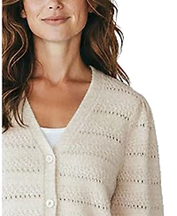 Hope & Henry Women's Organic Puff-Sleeve Button-Front Sweater