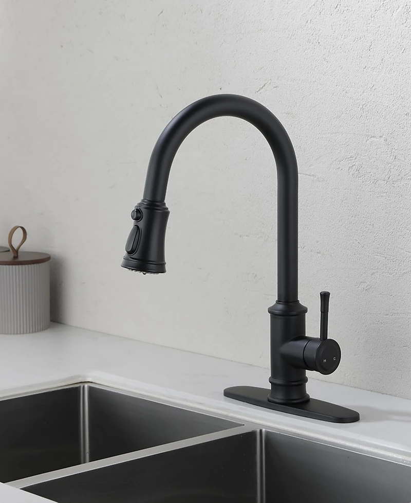 Thirtypeachy Single Handle High Arc Pull-Down Kitchen Faucet with 3-Function Sprayer, 360degree(s) Swivel, Easy Install