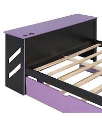 Clihome Full Size Wood Daybed with Twin Size Trundle,Desk and Usb