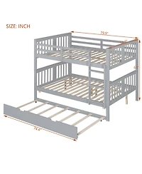 Clihome Full over Full Bunk Bed with Twin Size Trundle and Ladde