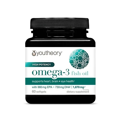 Youtheory High Potentcy Omega-3 Fish Oil, 60 Soft Gels 30 Day Supply
