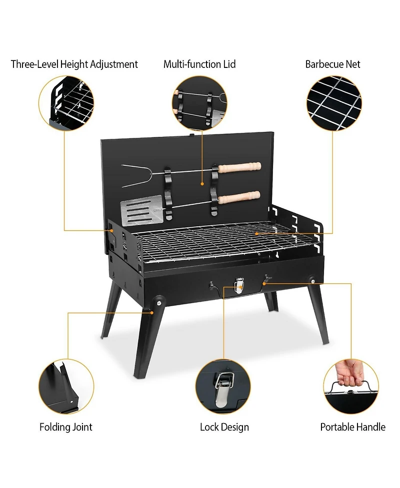 Mountaintop 16.7x10x17.7inches Portable Charcoal Grill Foldable Bbq Suitcase Grill Shelf For Outdoor Camping Picnics Garden Grilling