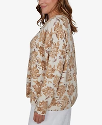 Hearts Of Palm Plus Floral-Print Crewneck Long-Sleeve Sweater
