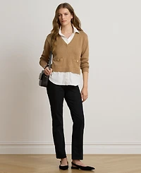 Lauren Ralph Women's V-Neck Long-Sleeve Relaxed-Fit Cotton Sweater