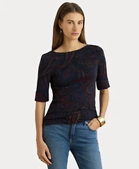 Lauren Ralph Lauren Womens Paisley Boatneck Elbow Length Sleeve T Shirt