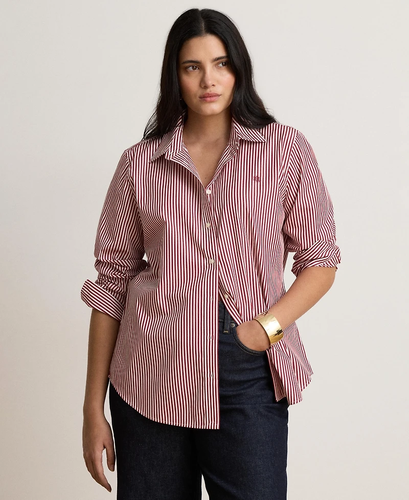 Lauren Ralph Women's Striped Long-Sleeve Button-Down Shirt