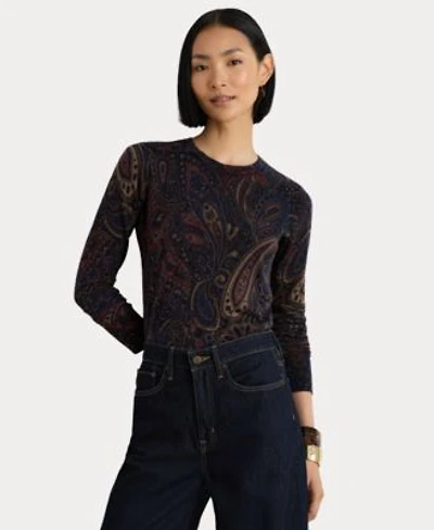 Lauren Ralph Lauren Womens Paisley Cotton Modal Blend Slim Fit Sweater