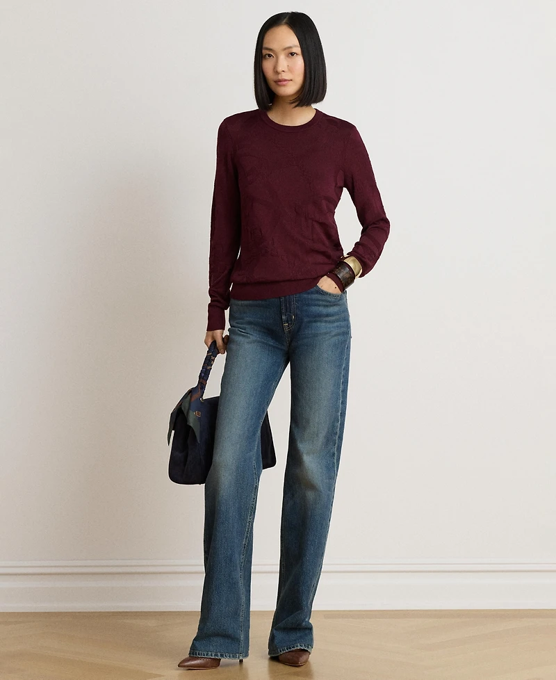 Lauren Ralph Women's Belting-Motif Slim-Fit Cotton-Blend Sweater