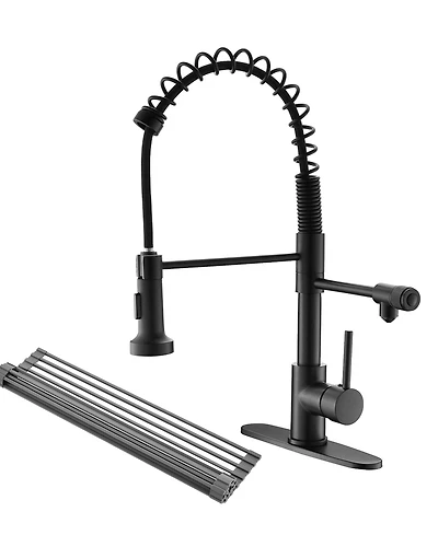 Thirtypeachy Single Handle Pull-Down Kitchen Faucet with Drinking Water Tap, 4-Mode Sprayer and Roll-Up Drying Rack
