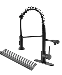 Thirtypeachy Single Handle Pull-Down Kitchen Faucet with Drinking Water Tap, 4-Mode Sprayer and Roll-Up Drying Rack