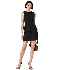 French Connection Women's Wide Pinstripe Suiting Sleeveless Peplum Top