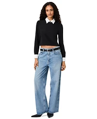 French Connection Women's Echo Crepe Collar720 Point Collar Mini Long-Sleeve Blouse